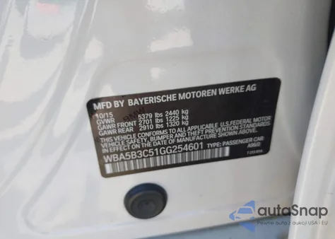 2016 BMW 535I xDrive from USA, damaged, VIN WBA5B3C51GG254601